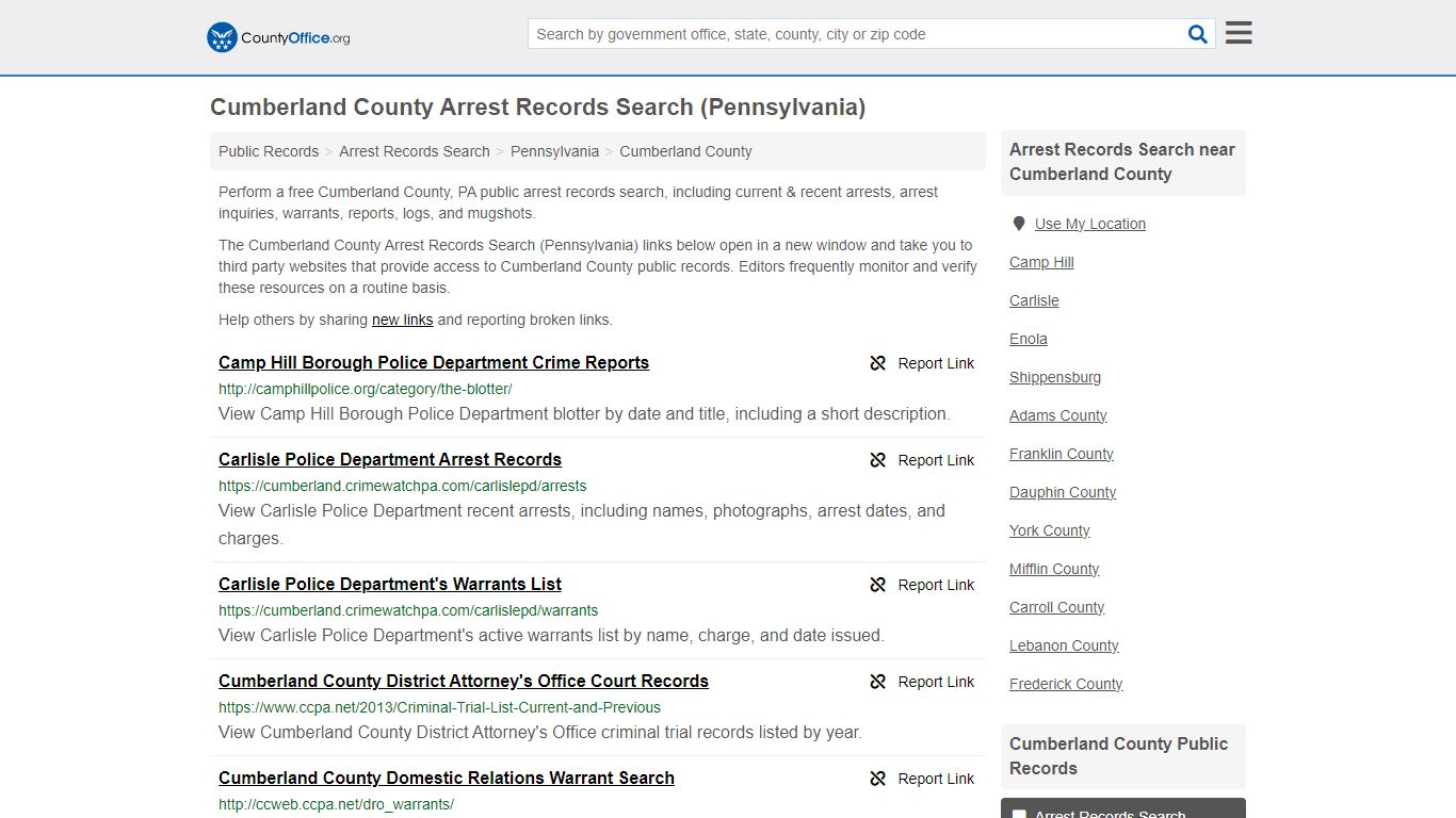 Cumberland County Arrest Records Search (Pennsylvania)