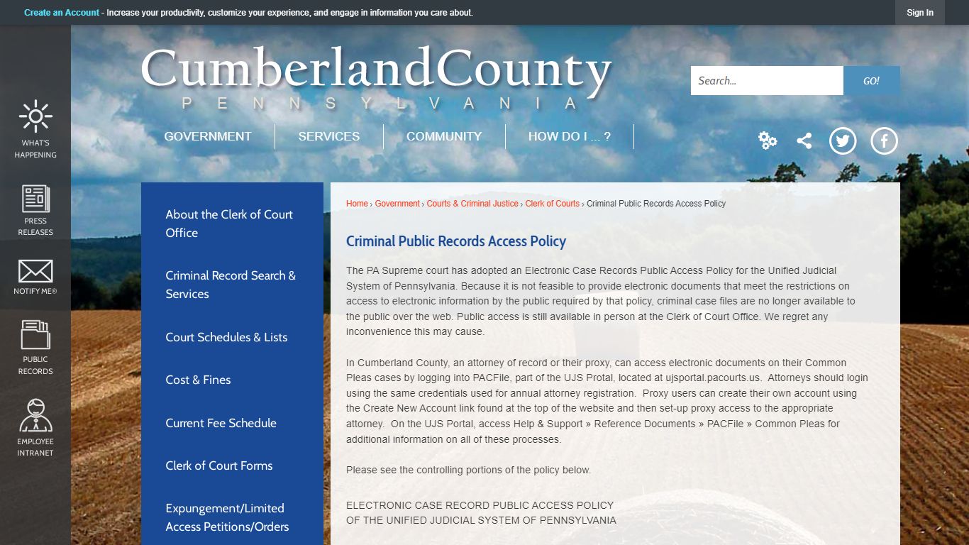 Criminal Public Records Access Policy | Cumberland County, PA ...