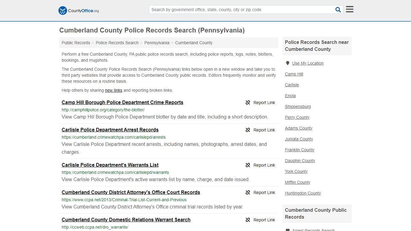 Cumberland County Police Records Search (Pennsylvania) - County Office